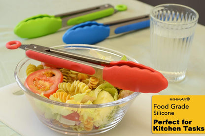 HINMAY Stainless Steel Kitchen Tongs 9-Inch Cooking Tongs, Set of 3