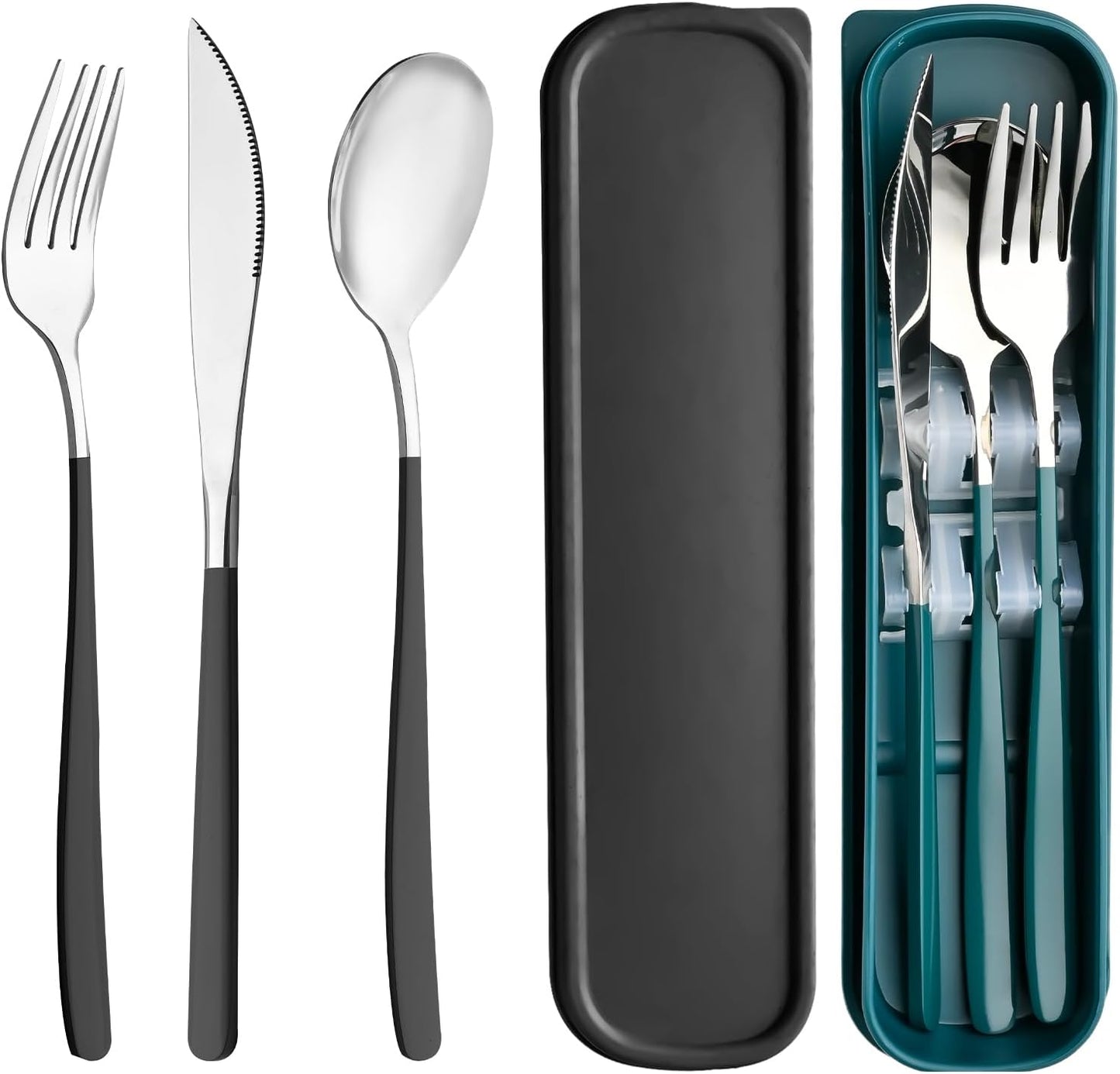 Travel Utensils with Case, 2 Sets Reusable Utensils Set with Case, Camping Utensil Set, Portable Silverware Lunch Utensils Set for Work Camping School(Beige, Pink)