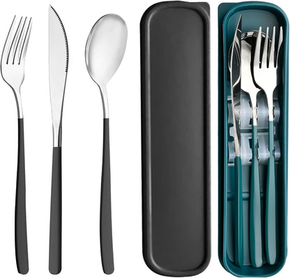 Travel Utensils with Case, 2 Sets Reusable Utensils Set with Case, Camping Utensil Set, Portable Silverware Lunch Utensils Set for Work Camping School(Beige, Pink)