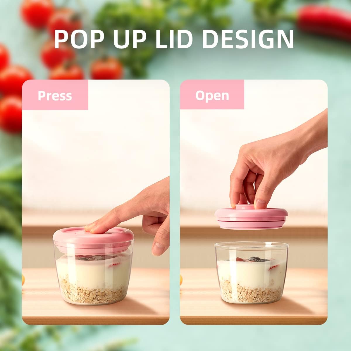 Ankou Airtight Container Set - (380ml 4 Pcs) Stackable One Button Openning Food Containers for Snacks Candy Salt Herbs Spices BPA-Free Tranparent (0.32 QT * 4)