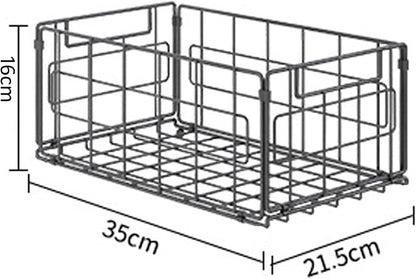 2Pack Wire Storage Bins Baskets,13.8inch Large Foldable Organizer Multipurpose Steel Basket Pantry Storage Bin Rack with Handle for Kitchen Cabinets, Pantry, Freezer, Bathroom,Closets 35x21.5x16 cm