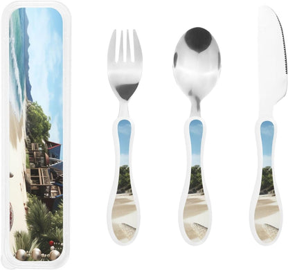 3-Piece Kids Silverware Set With Storage Case, Stainless Steel Reusable Children Safe Knife Spoon Fork Set Classy Flowers Children Flatware Set For Kids Lunch Box
