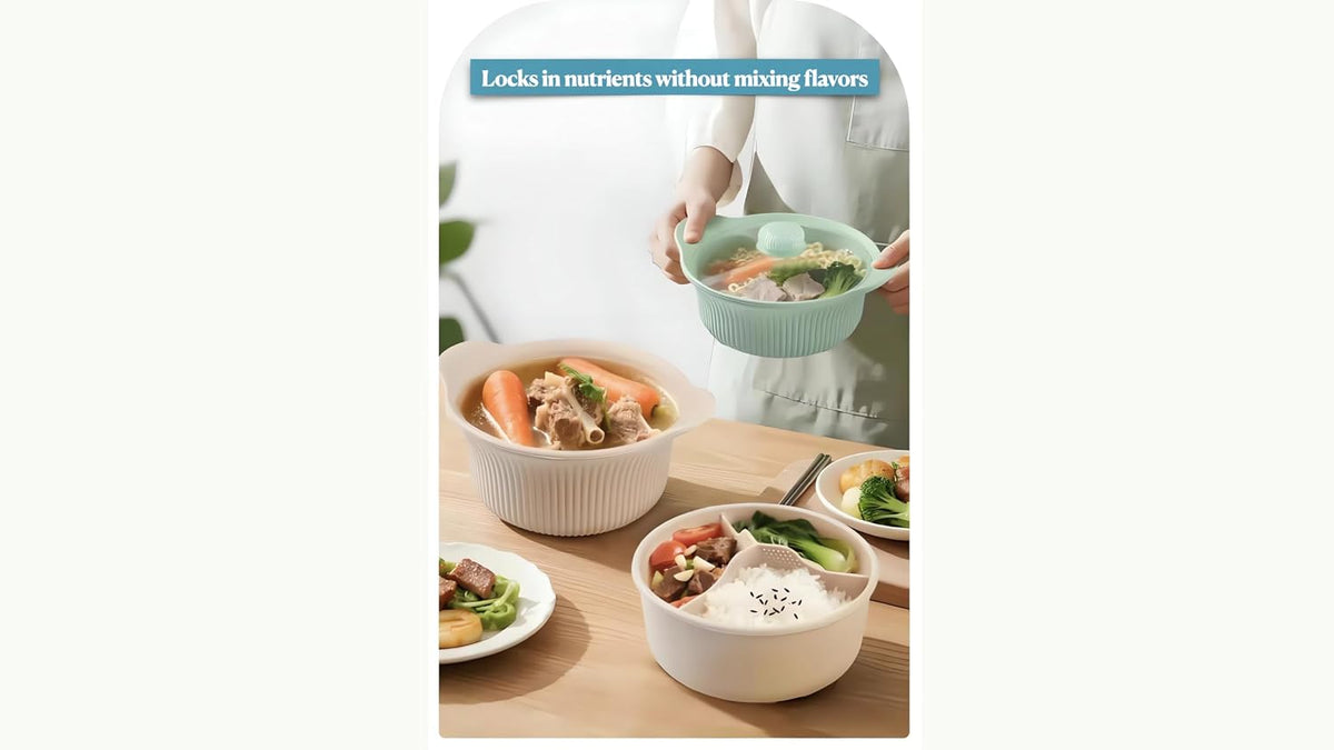 3-in-1 Microwave Steamer, 42oz Silicone Basket with Lid for Veggies, Fish & Baby Food | BPA-Free,Dishwasher & Oven Safe (Green)
