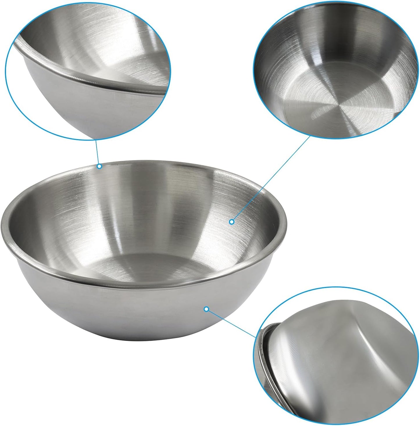 Small Stainless Steel Bowls, Set of 6, 3.3 oz Mini Prep Dishes for Sauce, Dipping, Condiments, and Snacks, Oven and Dishwasher Safe