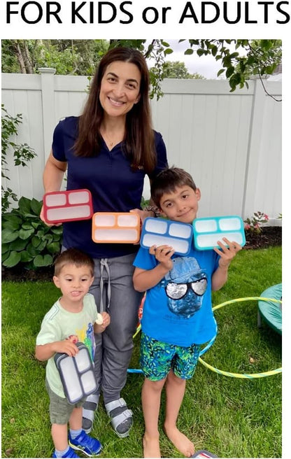 Small Snack Containers for Kids Toddlers - 3 Compartments (Set of 2) - Leak-Proof Reusable Boxes with Lids - BPA-Free Plastic Mini Bento Lunch Box - Holds 2 Cups Capacity (Pastel Blue+Teal Sparkle)