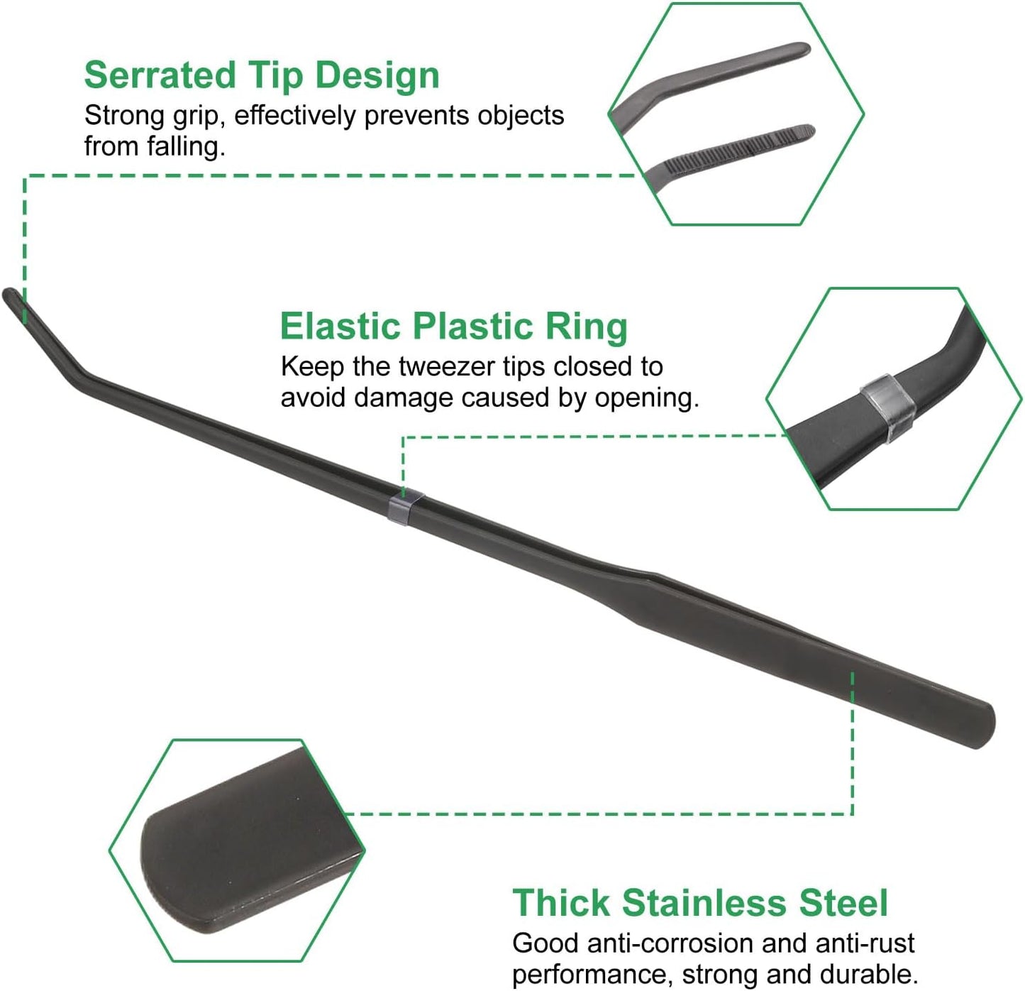 HARFINGTON Stainless Steel Tweezers 4.9 Inch Precision Tweezers with Curved Serrated Tip Multi-Purpose Kitchen Tongs for Cooking Gardening Repairing Craft, Black