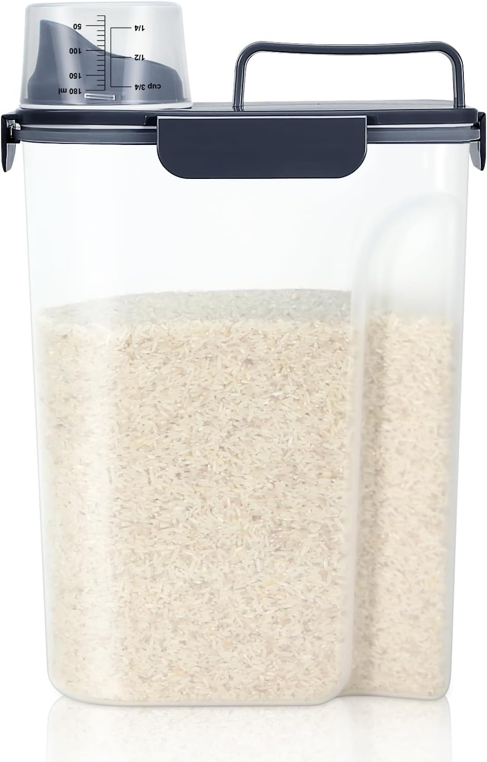 LEAWALK Airtight Rice Storage Container, 3-5Lbs Cereal Dry Food Flour Bin, Pet Dog Cat Food Dispenser with Measuring Cup, BPA Free Plastic Kitchen and Pantry Organization Bin for Sugar-Clear Grey