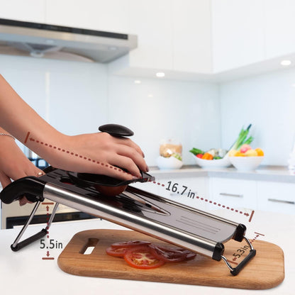 V Blade Stainless Steel Mandoline Slicer - Fruit and Food Slicer, Vegetable Cutter, Cheese Grater - Vegetable Julienne Slicer with Surgical Grade Stainless Steel Blades - Includes 6 Different Inserts