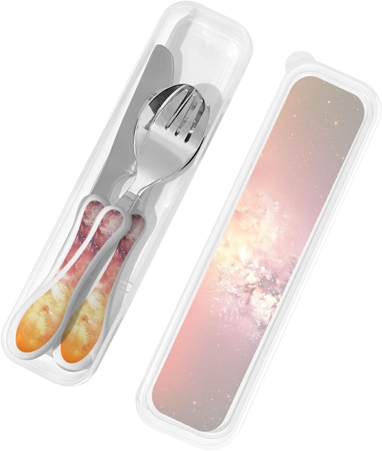 3-Piece Kids Silverware Set With Storage Case, Stainless Steel Reusable Children Safe Knife Spoon Fork Set Cute Kittens Children Flatware Set For Kids Lunch Box