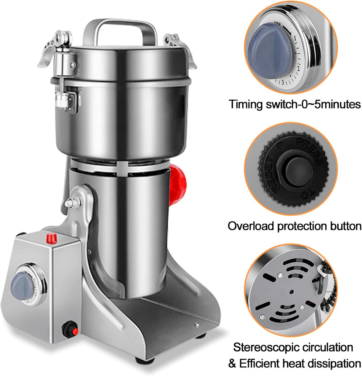 Swing Grain Mill 2500g,Electric Grain Grinder,Stainless Steel Grain Mill Grinder 4500W,High-speed Spice Herb Grinders Commercial Superfine Machine Dry Cereals Pulverizer 110V