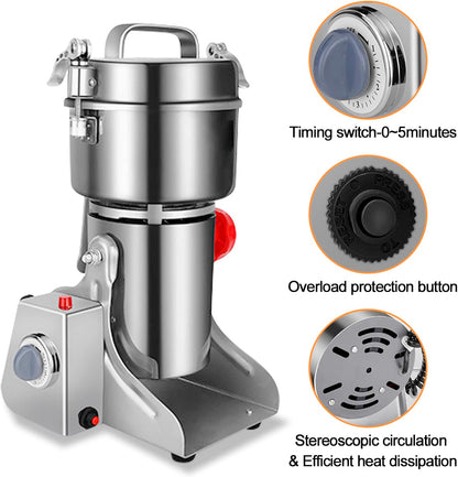 Swing Grain Mill 2500g,Electric Grain Grinder,Stainless Steel Grain Mill Grinder 4500W,High-speed Spice Herb Grinders Commercial Superfine Machine Dry Cereals Pulverizer 110V