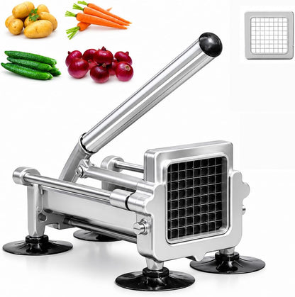 Commercial French Fry Cutter, Heavy Duty Potato Slicer with 3/8 and 1/4Inch Blade, Stainless Steel Potato ChopperFrench Fries Cutter with Suction Feet,