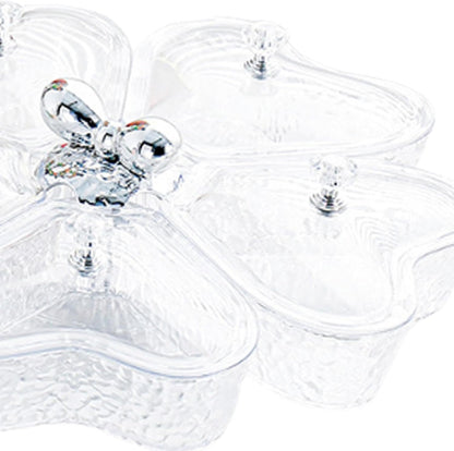 Dried Fruits Tray Candy Snack Plates Platter Appetizer Tray Divided Serving Tray for Cupcake Dried Fruits Family Holiday Home, Clear Grey Bowknot