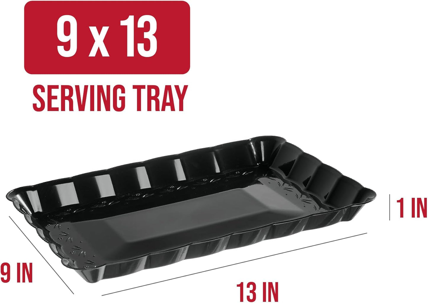Plasticpro Plastic Serving Trays - Serving Platters Rectangle 9X13 Disposable Party Dish 4 Black Trays