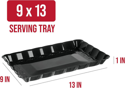 Plasticpro Plastic Serving Trays - Serving Platters Rectangle 9X13 Disposable Party Dish 4 Black Trays