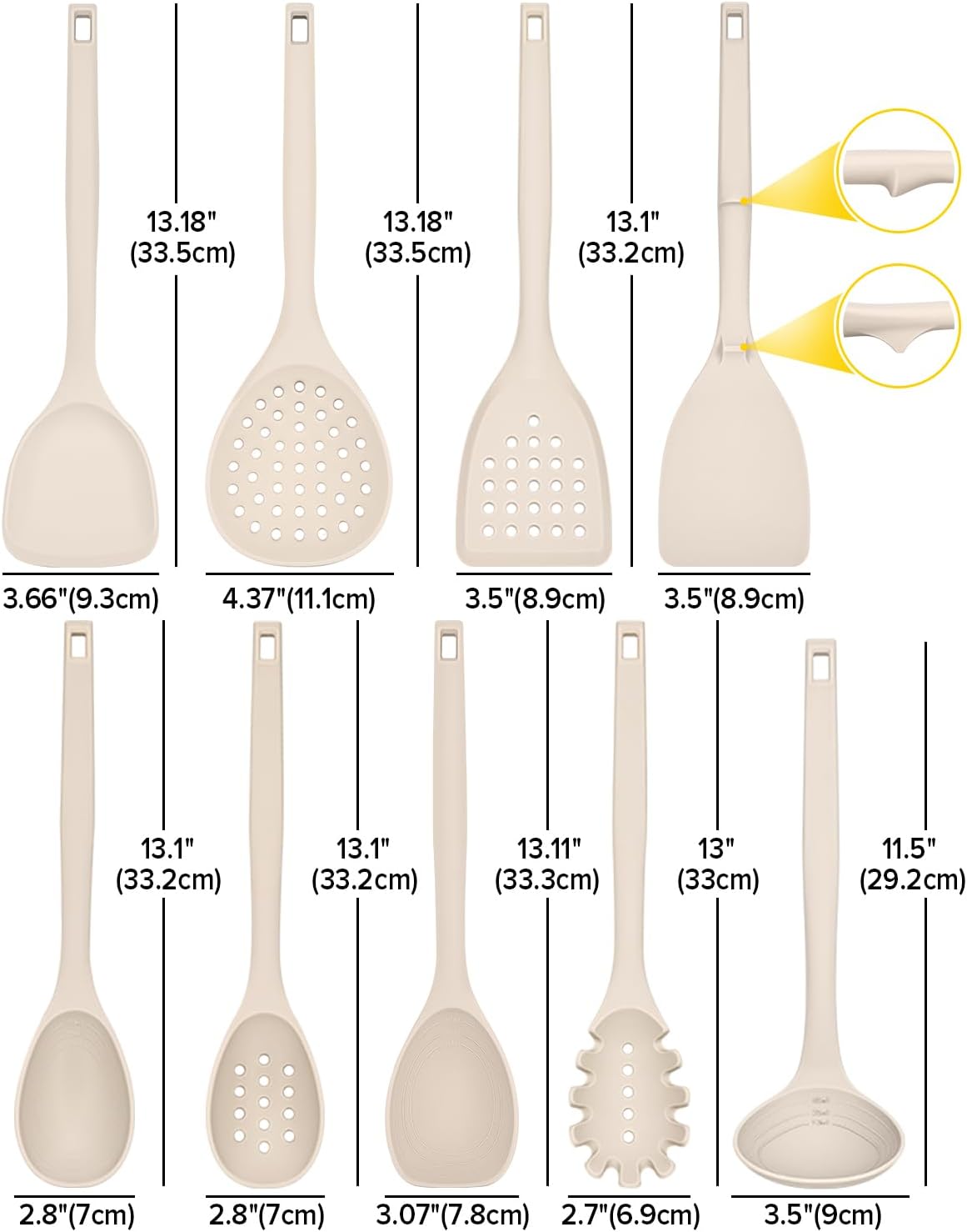 Silicone Cooking Utensils Set, 9 Pcs Heat Resistant Kitchen Utensils with Back Hooks, BPA Free Kitchen Tools with Spatulas, Spoons, Skimmer and Pasta Fork for Non Stick Cookware(KHAKI)