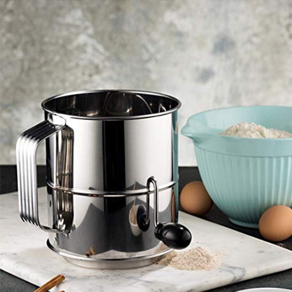 Flour Sifter, 8-Cup Hand Crank Baking Sifter with Fine Mesh Rotary