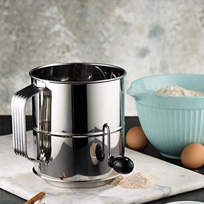 Flour Sifter, 8-Cup Hand Crank Baking Sifter with Fine Mesh Rotary