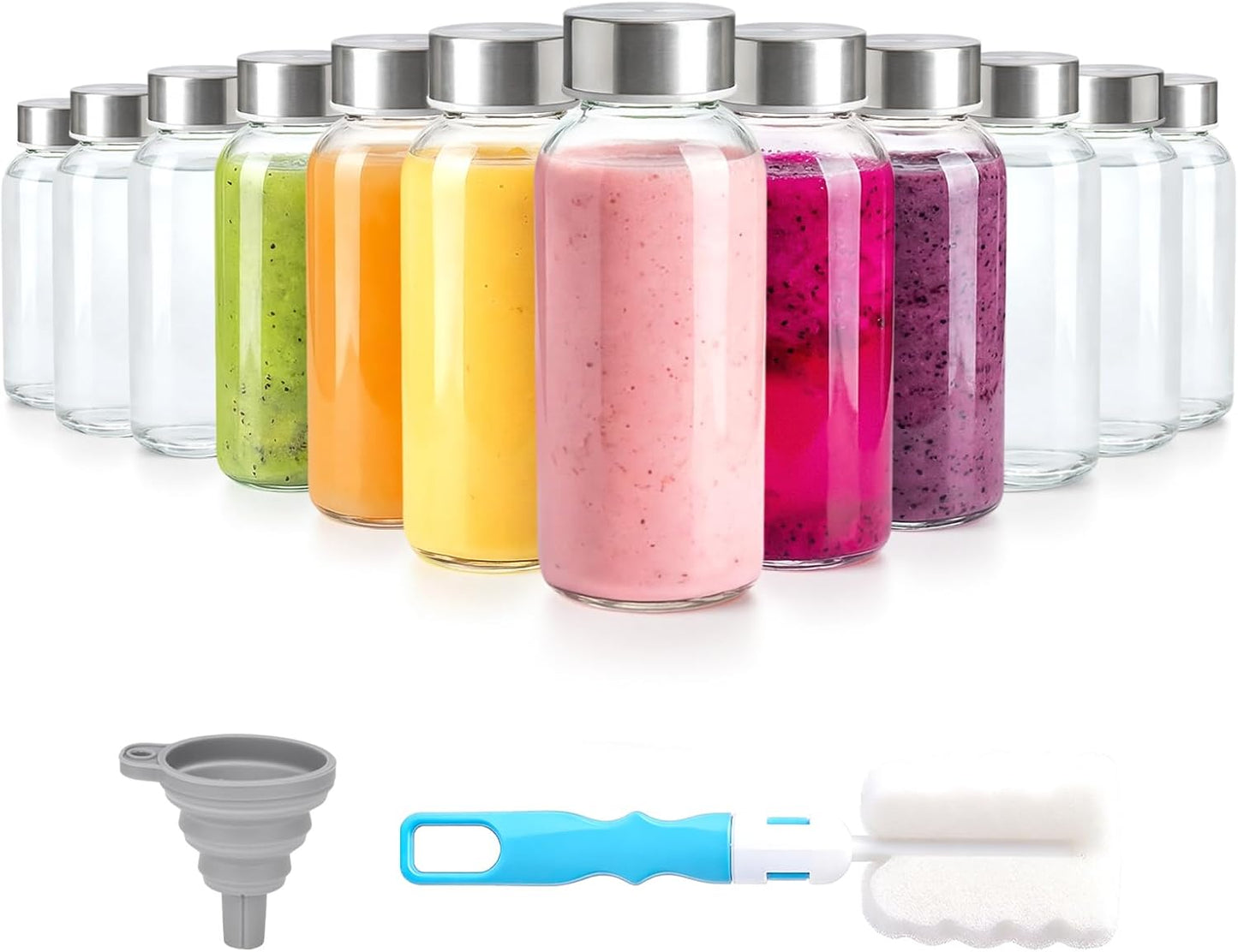 Zukro Glass Juice Bottles with Lids for Juicing 18 oz, Reusable Clear Glass Water Bottles with Stainless Steel Airtight Cap for Refrigerator, 100% Leak Proof Drinking Jar, BPA Free, Set of 6