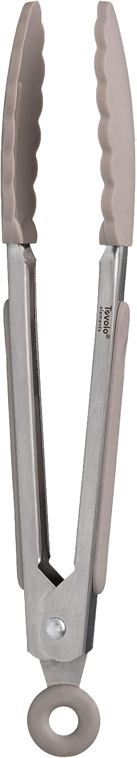 Tovolo Stainless Steel Tongs with Silicone Tips Set of 3 Mini 7” 9” 12 Inch with Easy Lock Mechanism for Cooking Grilling Air Fryer Serving, Red Black Charcoal Gray Heat Resistant Kitchen Tongs