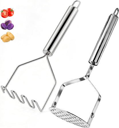 2Pcs Potato Masher & Meat Masher Set, Stainless Steel Smasher