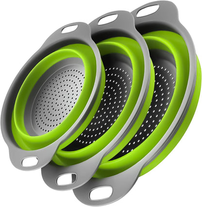 Collapsible Colander Set of 2, Foldable Silicone Pasta Strainer with Handles, 2 Pack Space Saving Kitchen Colander for Fruits,Space Saving Pasta Strainer Basket for Fruits & Vegetables