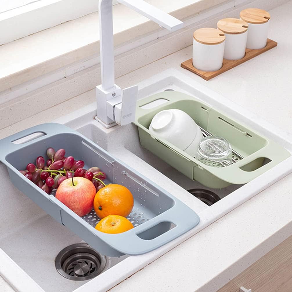 Cabilock Extendable Over The Sink Colander Fruits and Vegetables Drain Basket Expandable Dish Drying Rack Adjustable Trainer Sink Washing Basket for Kitchen