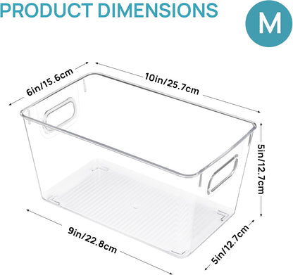 Vtopmart Clear Plastic Storage Bins, 6 PCS Pantry Organizer Bins with Handle for Refrigerator, Fridge, Cabinet, Kitchen, Countertops, Cupboard, Freezer Organization and Storage, Large