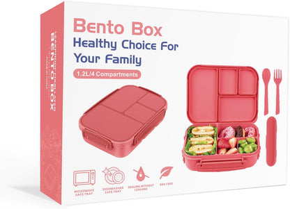 Amathley Lunch Box Kids,Bento Box Adult,Leakproof Lunch Containers for Adults/Kids/Toddler,1200ML-4 Compartments bento Lunch box with Utensil,Microwave & Dishwasher & Freezer Safe (Pink Berry)
