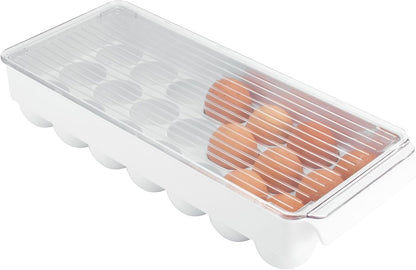 iDesign Clear Plastic Egg Holder for Fridge with Lid - 21 Egg Storage Container Organizer Bin