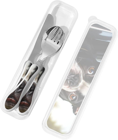 3-Piece Kids Silverware Set With Storage Case, Stainless Steel Reusable Children Safe Knife Spoon Fork Set Shih Tzu Dog Children Flatware Set For Kids Lunch Box