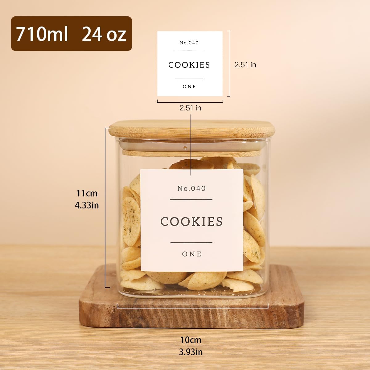 2 Pack large Square Glass Flour and Sugar Containers with 132 Kitchen Pantry Labels - 149 floz & 71 floz - Glass Jars with Airtight Bamboo Lid - Glass Rice Canisters for Coffee, Pasta, Cookie, Cereal