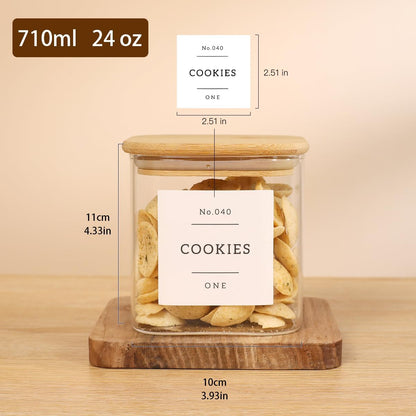 2 Pack large Square Glass Flour and Sugar Containers with 132 Kitchen Pantry Labels - 149 floz & 71 floz - Glass Jars with Airtight Bamboo Lid - Glass Rice Canisters for Coffee, Pasta, Cookie, Cereal