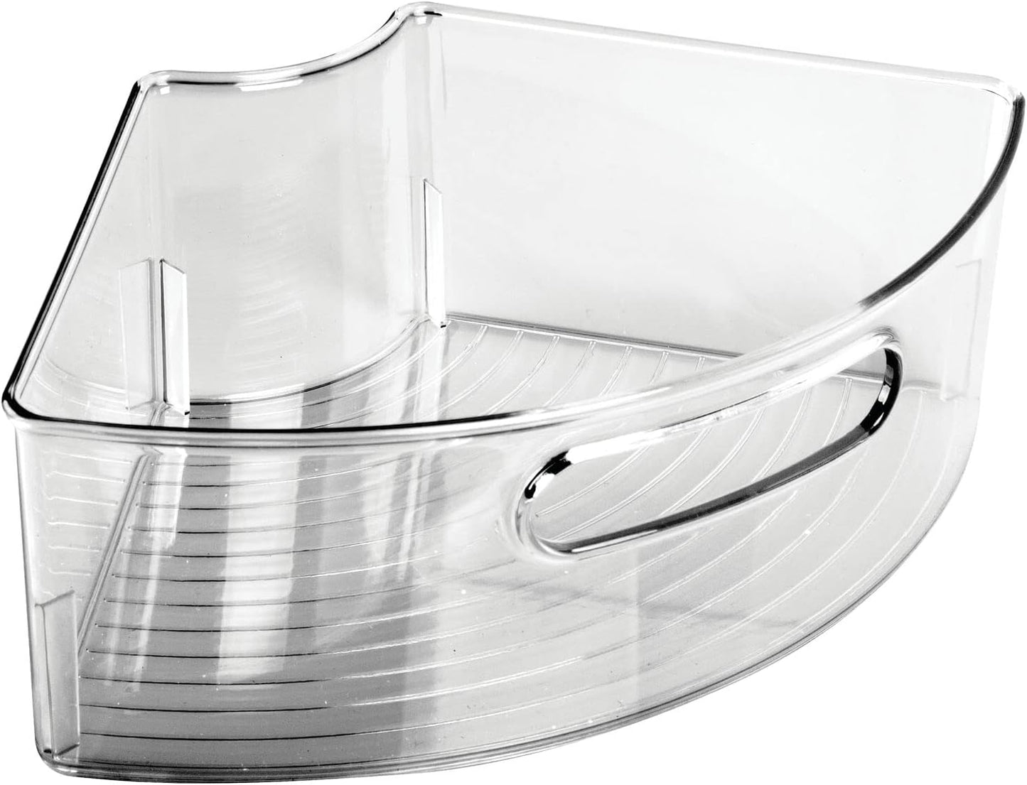 mDesign Plastic Lazy Susan Cabinet Storage Bin with Front Handle for Kitchen Countertop, Pantry, Shelf, Fridge Organization - Hold Food, Drinks, Snacks - Ligne Collection - 4 Pack - Smoke Gray
