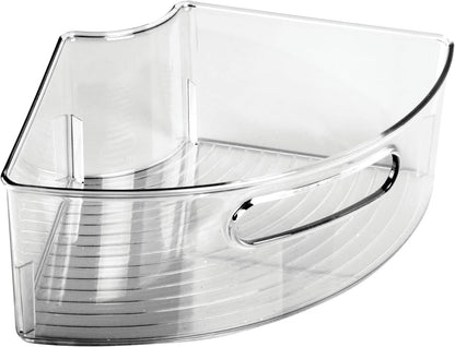 mDesign Plastic Lazy Susan Cabinet Storage Bin with Front Handle for Kitchen Countertop, Pantry, Shelf, Fridge Organization - Hold Food, Drinks, Snacks - Ligne Collection - 4 Pack - Smoke Gray