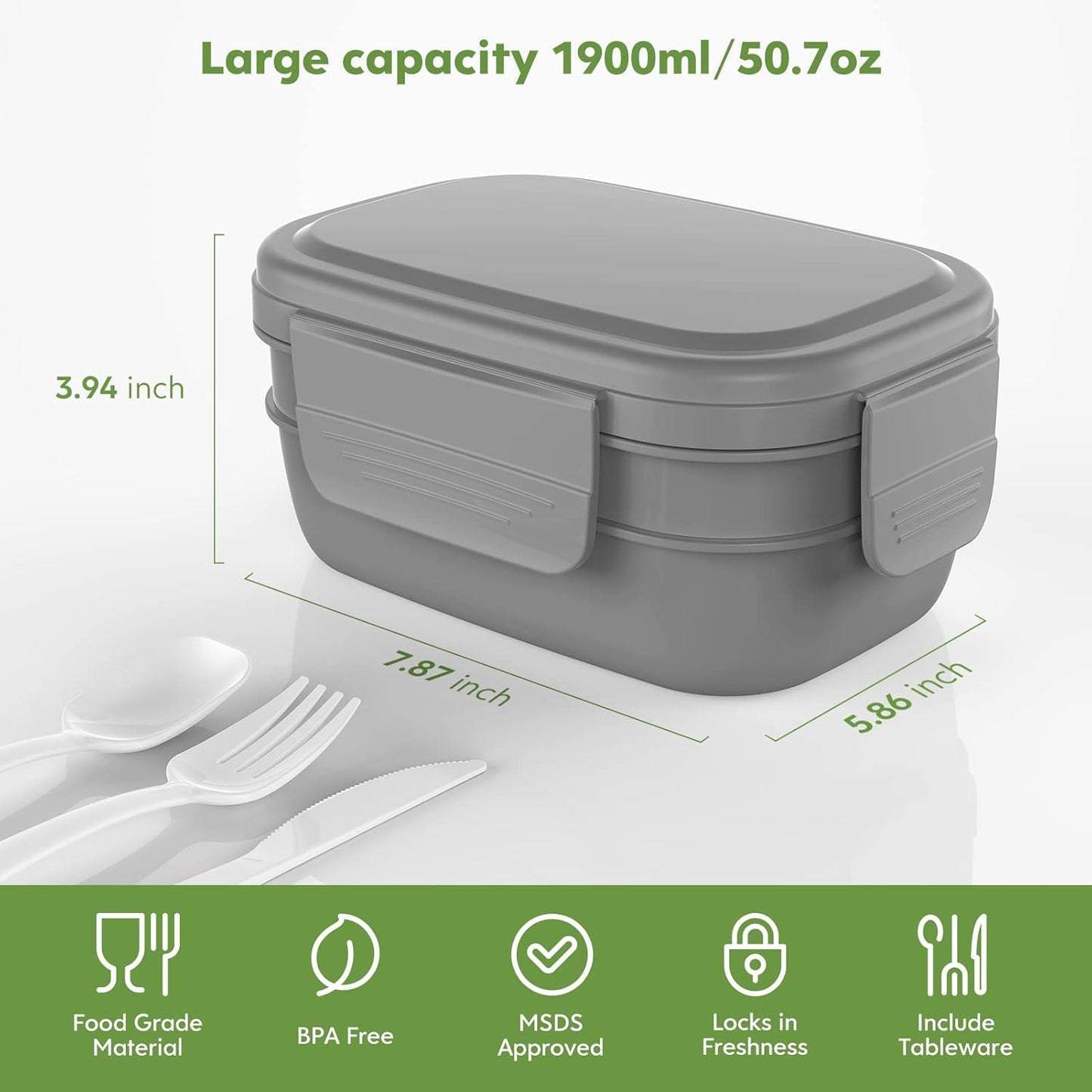 Modern Adult Lunch Box, Stackable Lunch Containers, Minimalist Design Bento Box with Utensil Set - Leak-Proof for Dining Out, Work, School, Picnic
