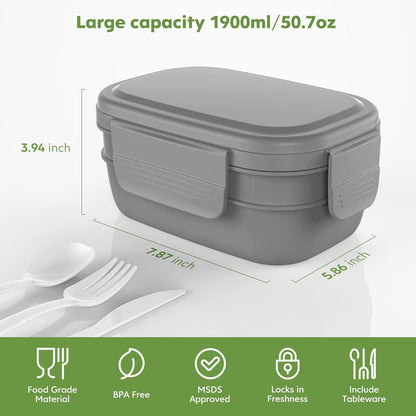 Modern Adult Lunch Box, Stackable Lunch Containers, Minimalist Design Bento Box with Utensil Set - Leak-Proof for Dining Out, Work, School, Picnic