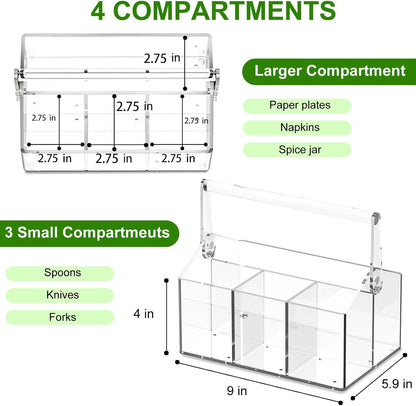 Chivalral Acrylic Utensil Holder & Paper Plate Holders -Clear Space-Saving Cutlery Caddy and Silverware Organizer for Kitchen, Table, Buffet, Party, Picnic, Camping Indoor Outdoor Use