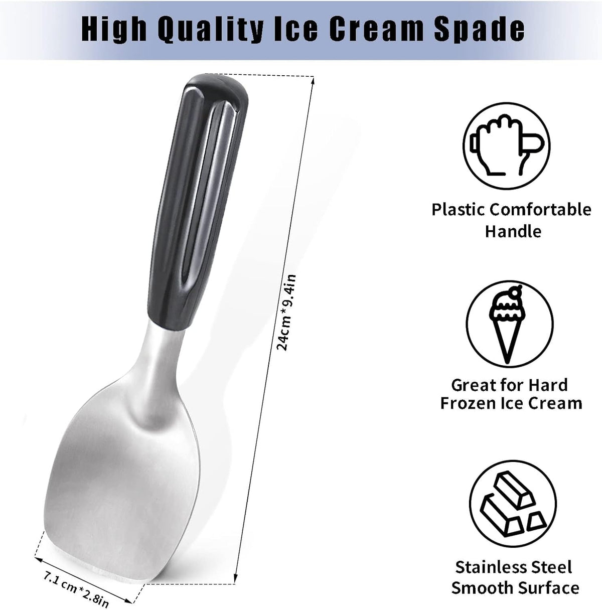Ice Cream Spade - Stainless Steel Flat Ice Cream Paddle, Scooper for Hard or Creamy Dessert Spade Butter Cutter