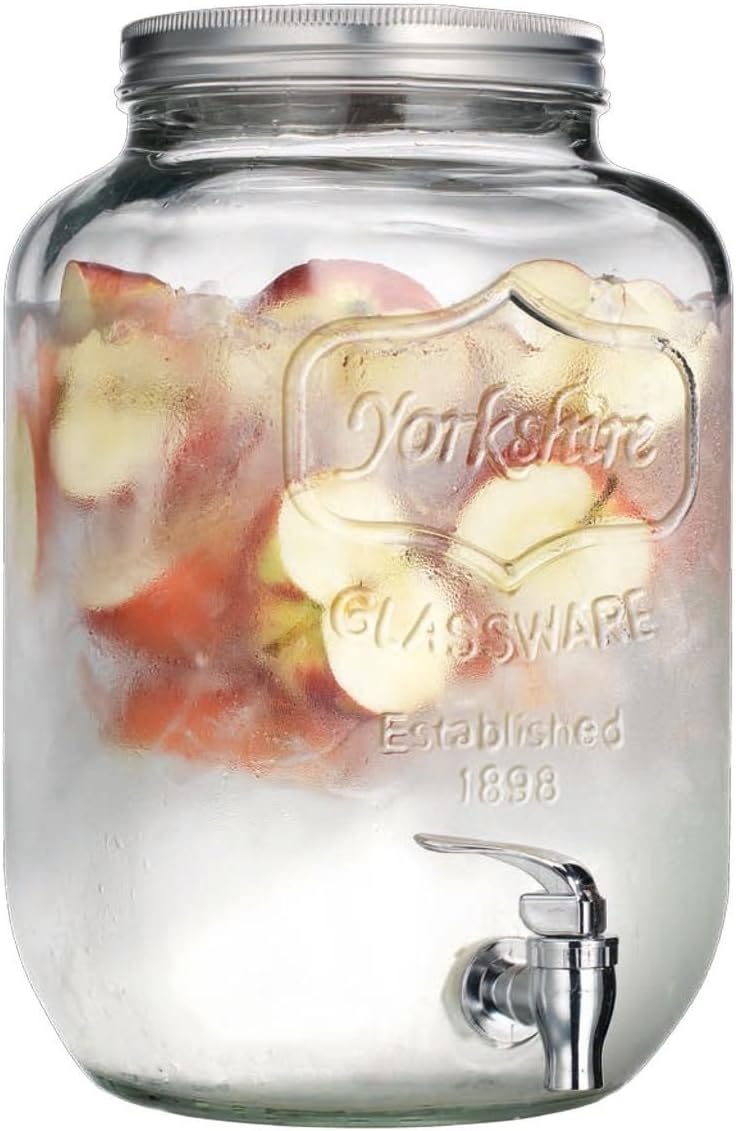 Circleware Sun Tea Mini Mason Jar Glass Beverage Dispenser with Lid, Glassware For Water, Juice, Beer, Wine, Liquor, Kombucha Iced Punch & Cold Drinks, Classic Yorkshire 1 Gallon with Stand