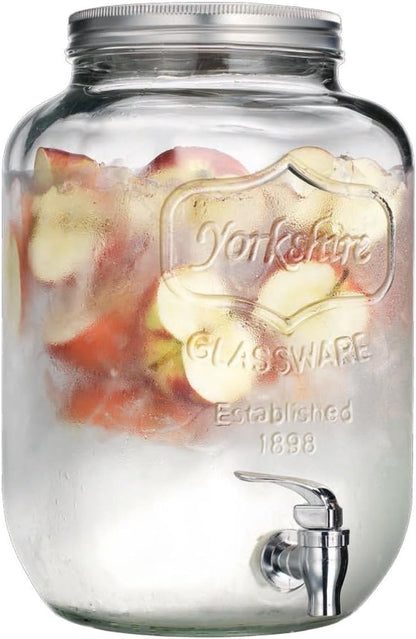 Circleware Sun Tea Mini Mason Jar Glass Beverage Dispenser with Lid, Glassware For Water, Juice, Beer, Wine, Liquor, Kombucha Iced Punch & Cold Drinks, Classic Yorkshire 1 Gallon with Stand