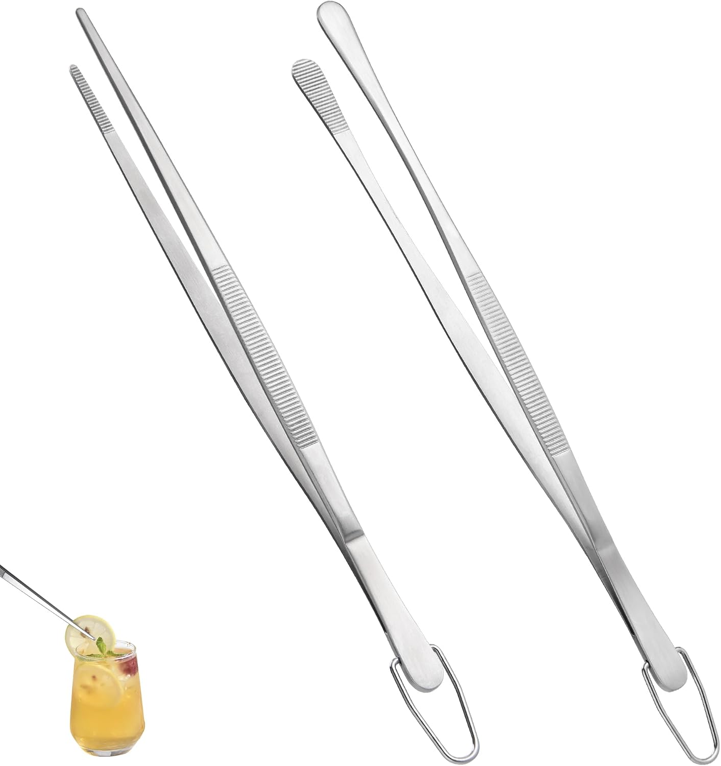 U-Taste 8"+10"+12" Kitchen Cooking Tweezer: 18/8 Stainless Steel Food-Grade Metal Food Tong, Flexible Pinching, Seamless-Welding and Sturdy for Serving Grilling Frying, Plating, Feeding (Pointed Tip)