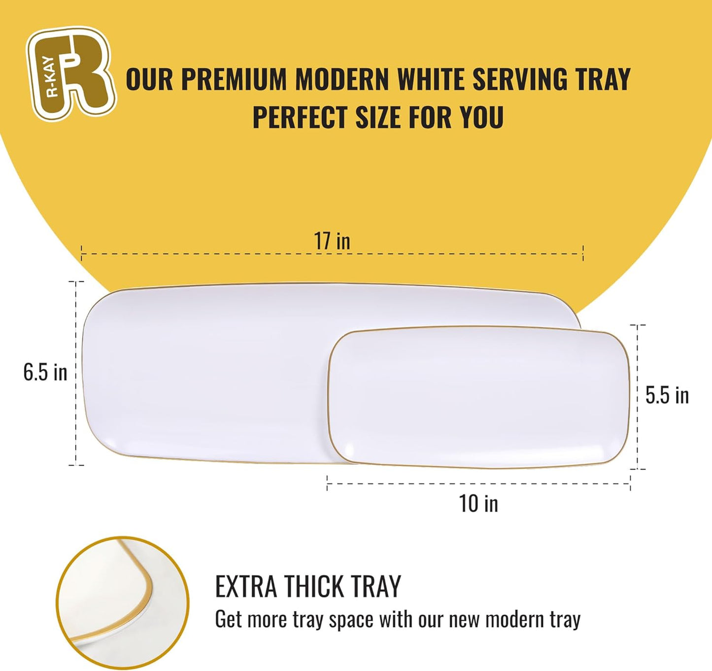 R-kay 4 Pack White Plastic Serving Trays for Party - White Serving Tray 17 by 6.5 in - Rectangular Heavy Duty Dessert Trays for Food