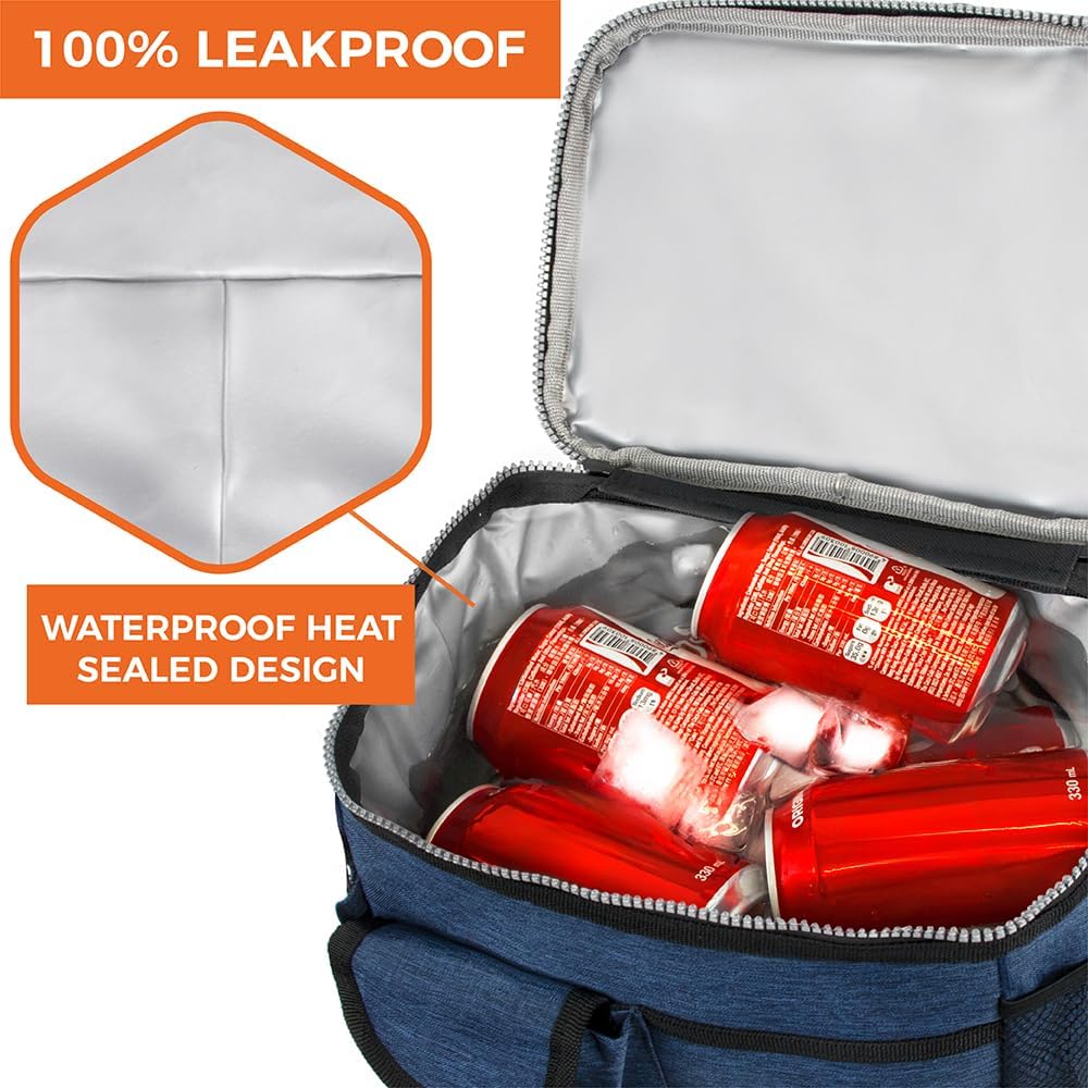 opux Insulated Lunch Bag for Men Women, Leakproof Black Lunch Box for Work, Portable Soft Lunch Cooler Bag with Shoulder Strap, Adult Lunchbox Lunch Pail for Kid Boy Girl School, 14 Can/8L
