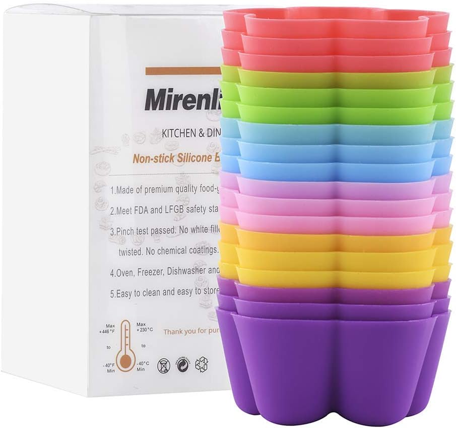 Reusable and Non-stick Mini Silicone Baking Cups/Muffin Cups/Mini Cupcake Liners/Chocolate Holders/Truffle Cups, 24 Pack, 6 Vibrant Colors Flower