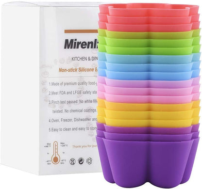 Reusable and Non-stick Mini Silicone Baking Cups/Muffin Cups/Mini Cupcake Liners/Chocolate Holders/Truffle Cups, 24 Pack, 6 Vibrant Colors Flower