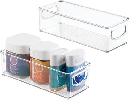 mDesign Plastic Bathroom Storage Container Bins w/ Handles - Closet, Cabinet, Vanity, Cupboard Shelf Organization, Hair Tools Accessory Organizer - Ligne Collection; Clear, ‎5x3.75x16 (Pack of 8)