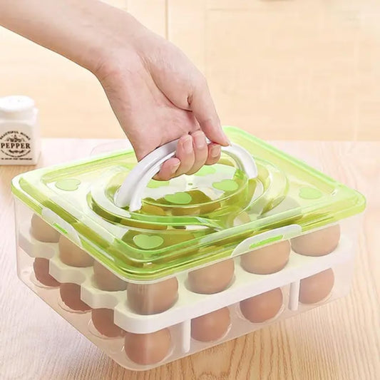 2 Tiers Eggs Container Deviled Eggs Carrier Eggs Holder with Handle for Fridge Freezer Storage