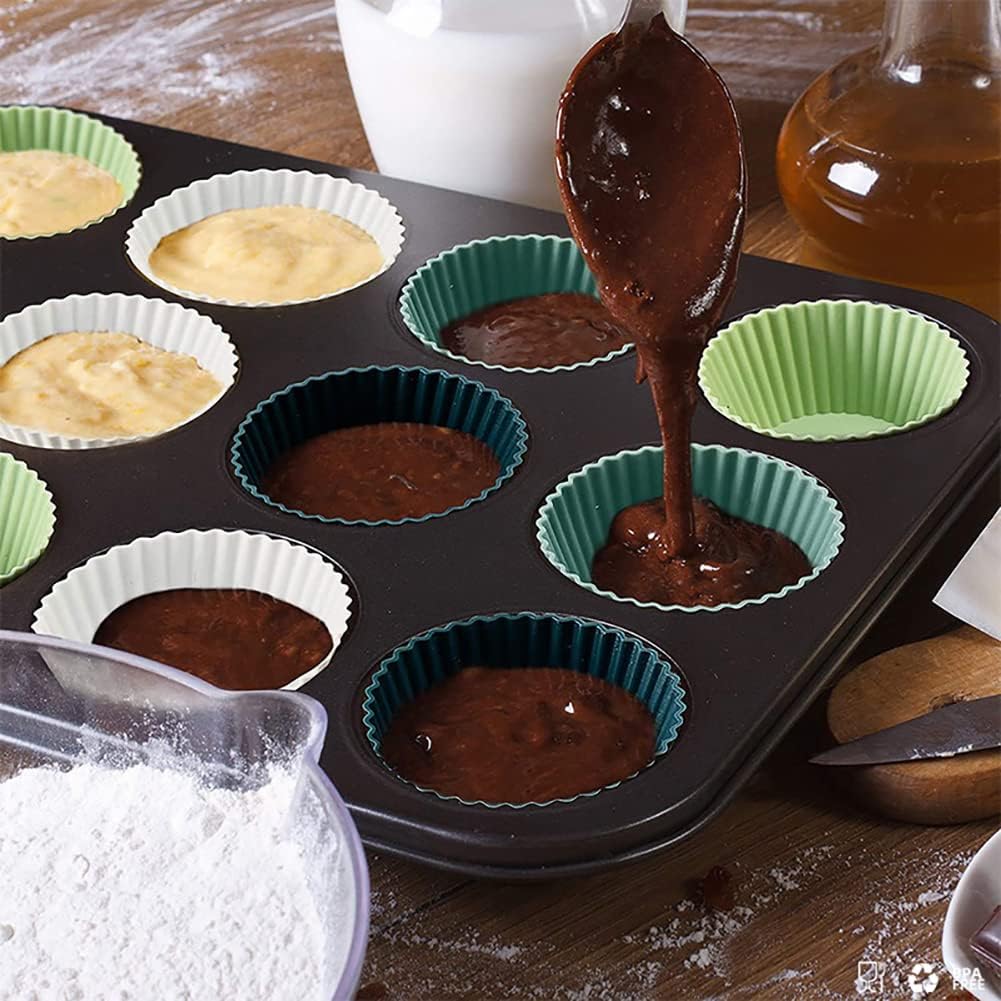 12 Pcs Silicone Cupcake Baking Cups Colorful Muffin Liners Easy Clean Pastry Molds Non Stick Cake Molds Sets for Halloween Christmas Party
