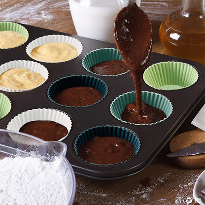 12 Pcs Silicone Cupcake Baking Cups Colorful Muffin Liners Easy Clean Pastry Molds Non Stick Cake Molds Sets for Halloween Christmas Party